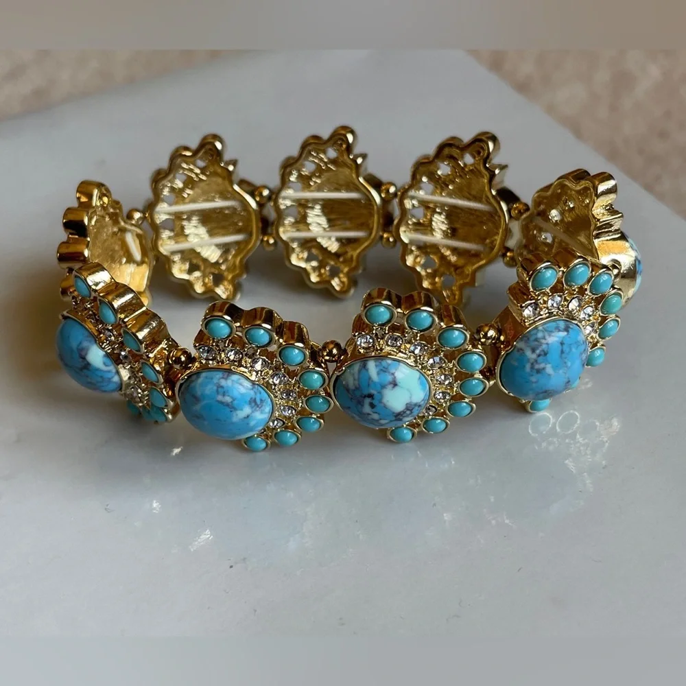 NWOT Loft Turquoise with crystal rhinestones elastic bracelet.